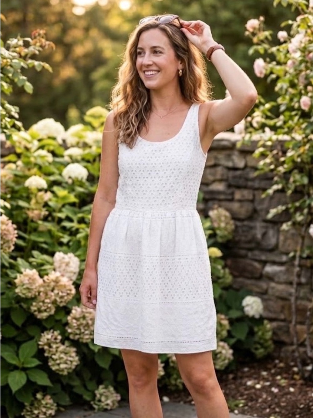Elle White Eyelet Midi Dress